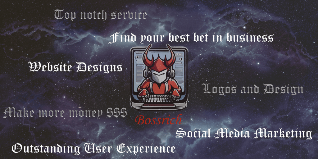 Bossrich mascot banner with motivational slogans
